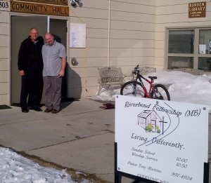Director of church ministries Ralph Gliege and SKMB moderator Todd Hardy at Borden Community Centre, home to Riverbend Fellowship (MB church).