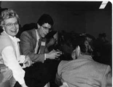 Salome Hiebert (l) at a convention in 1987.