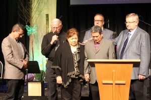 Commissioning prayer at King Road MB Church for the ministry of Ruben Zuniga and his wife Celia. 