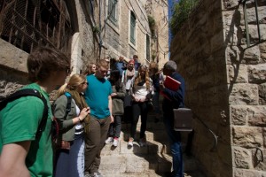 MBCI students on tour to the Holy Land listen to their guide recount history in Jerusalem.
