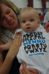 Six-month-old Jacob shows off another new “Menno” t-shirt with mom Rachel Harrison of Chilliwack.