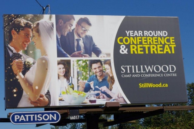 BCMB’s Stillwood Camp and Convention Centre tried an experiment in 2015. They purchased space on two billboards on the Fraser Valley’s busy Trans Canada Highway (between Abbotsford and Chilliwack). Camp board chair John Redekop says the season-end picture is good. The Stillwood office fielded many inquiries about camping (as featured on one billboard) and conference facilities (on the other). Redekop believes Stillwood is the first Christian camp to do billboard advertising in BC.  